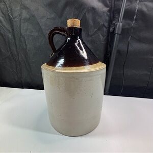 Antique 11” Glazed Stoneware Whiskey Moonshine Jug Two Tone